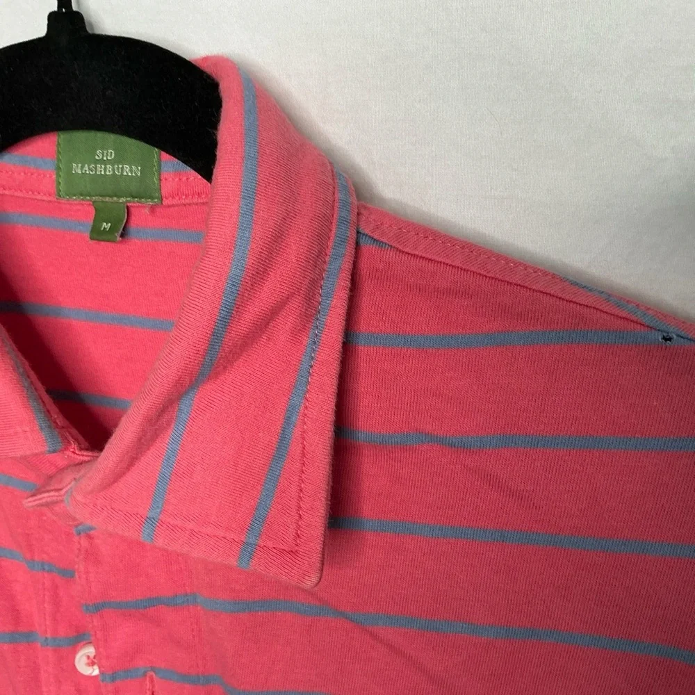 Sid Mashburn Polo Shirt Mens‎ Medium Short Sleeve Cotton Preppy Pink Stripe READ
